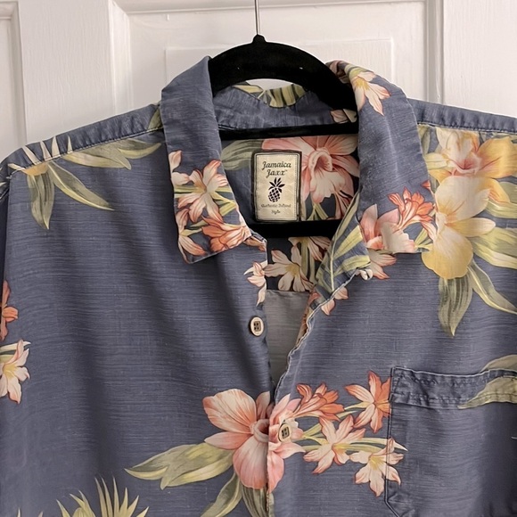 Jamaica Jaxx Hawaiian Floral Leaf Print Shirt 100% Silk Mens XXL Wooden Buttons - Picture 2 of 6